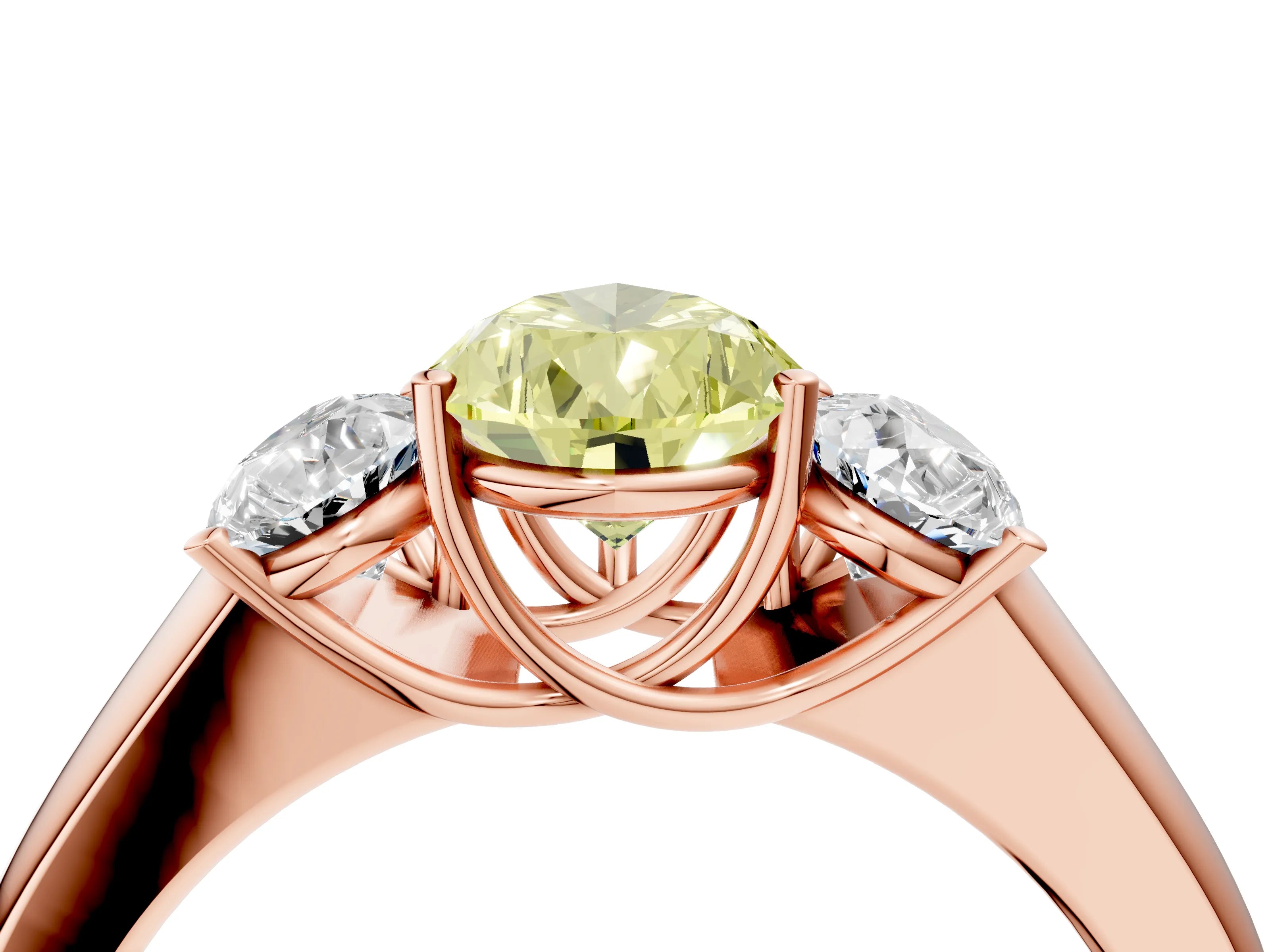 Rose gold Three-Stone Fancy Yellow Pear Cut Cut Diamond Ring with Prong Setting and Classic Band_4