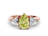 Rose gold Three-Stone Fancy Yellow Pear Cut Cut Diamond Ring with Trillion Side Stones and Four-Prong Setting_3
