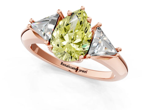 Rose gold Three-Stone Fancy Yellow Pear Cut Cut Diamond Ring with Trillion Side Stones and Four-Prong Setting_4