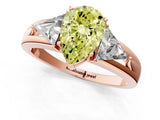 Rose gold Three-Stone Fancy Yellow Pear Cut Cut Diamond Ring with Trillion Side Stones on a Split Shank Band_1