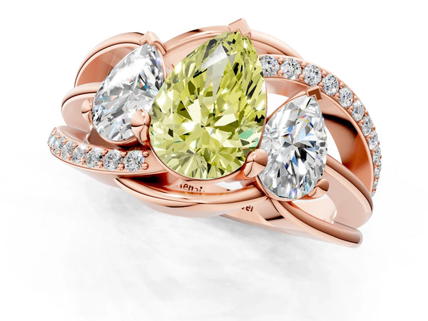 Rose gold Three-Stone Fancy Yellow Pear Cut Cut Diamond Split Shank Prong Set Ring