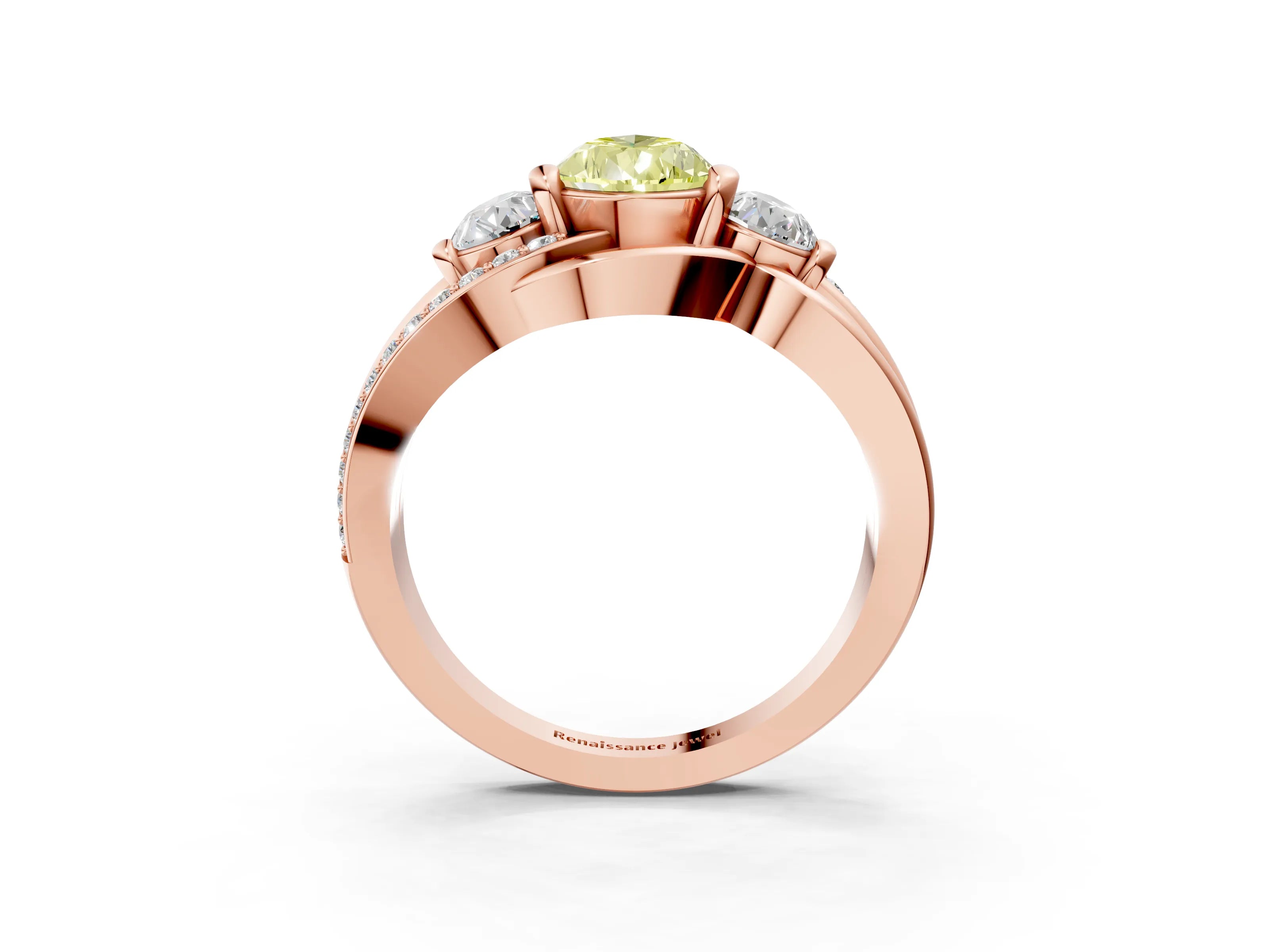 Rose gold Three-Stone Fancy Yellow Pear Cut Cut Diamond Split Shank Prong Set Ring_3