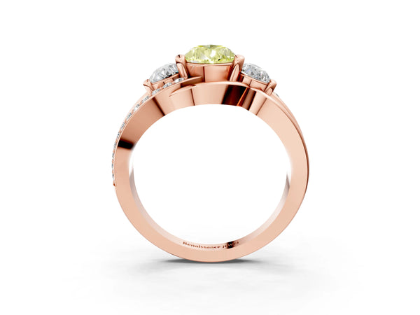 Rose gold Three-Stone Fancy Yellow Pear Cut Cut Diamond Split Shank Prong Set Ring