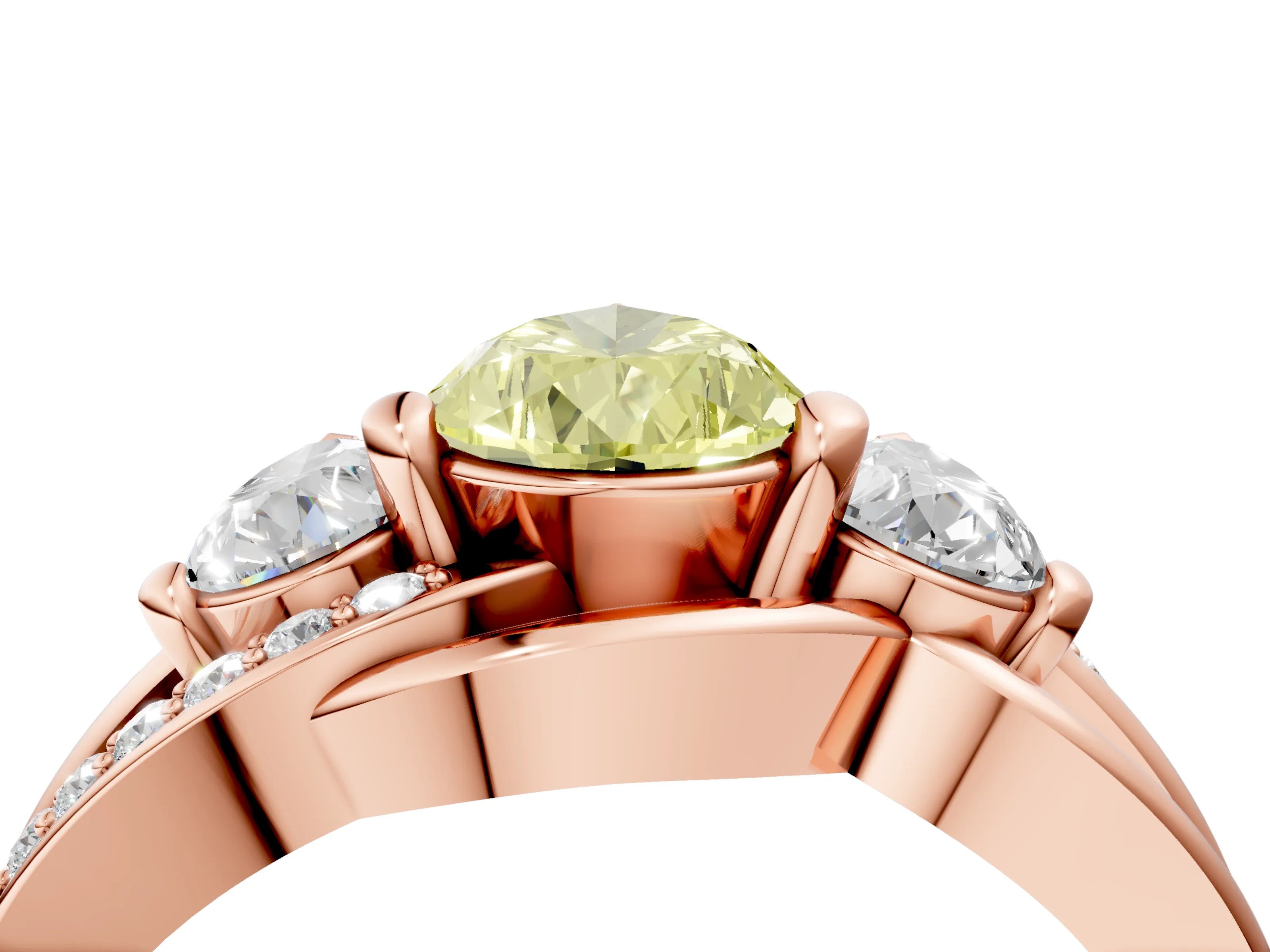 Rose gold Three-Stone Fancy Yellow Pear Cut Cut Diamond Split Shank Prong Set Ring_4