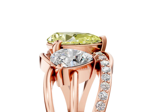Rose gold Three-Stone Fancy Yellow Pear Cut Cut Diamond Split Shank Prong Set Ring_5