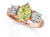 Rose gold Three-Stone Fancy Yellow Pear Cut Cut Milgrain Band Prong Setting Ring_1