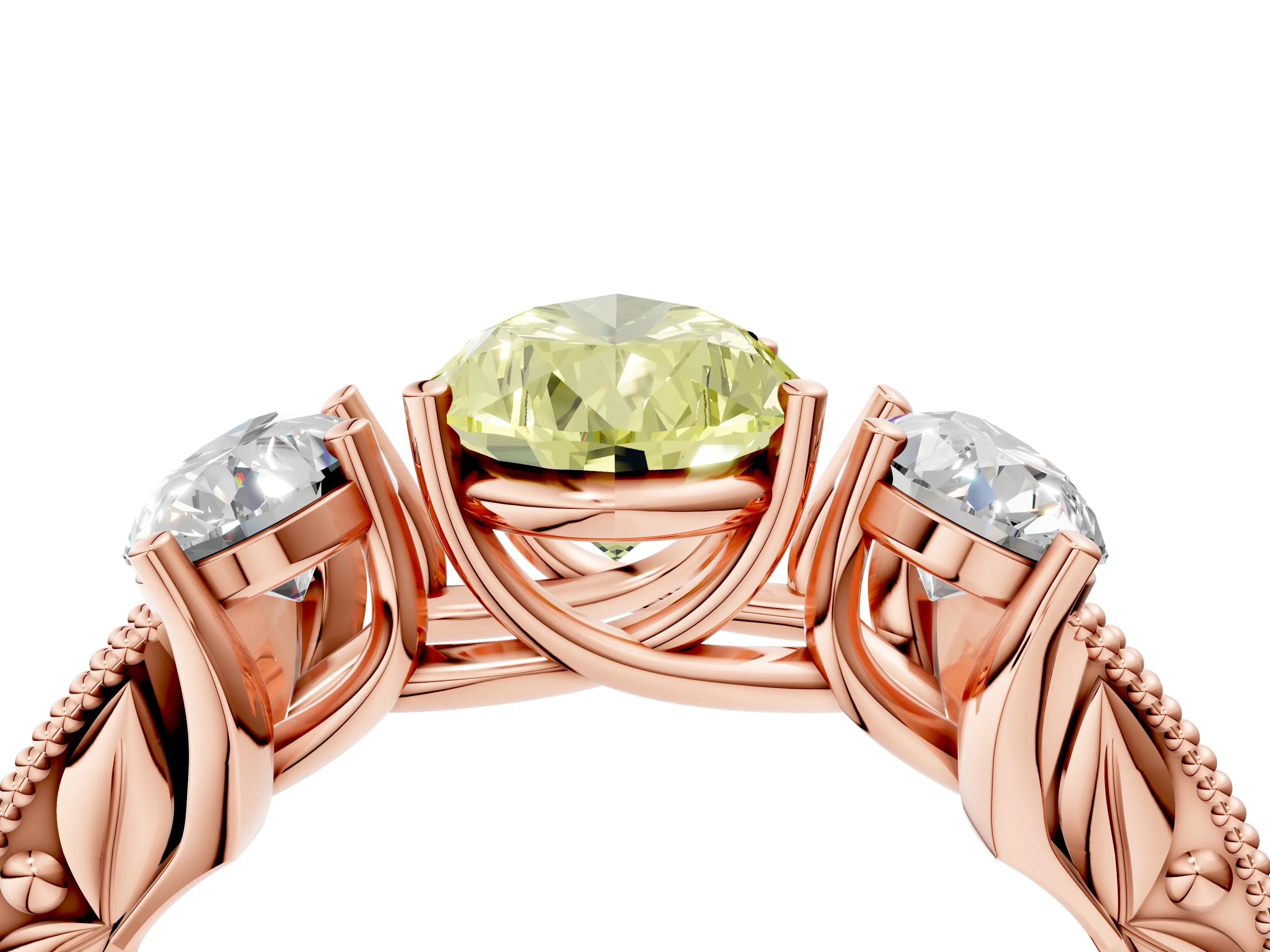Rose gold Three-Stone Fancy Yellow Pear Cut Cut Milgrain Pavé Engagement Ring_16