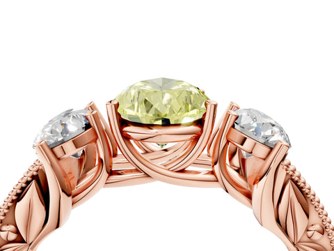 Rose gold Three-Stone Fancy Yellow Pear Cut Cut Milgrain Pavé Engagement Ring_16