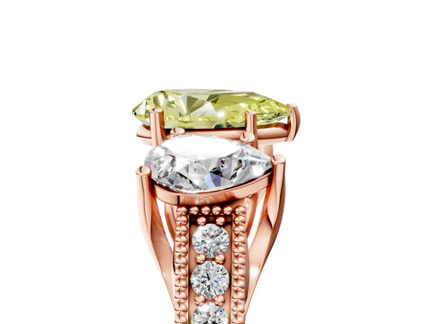 Rose gold Three-Stone Fancy Yellow Pear Cut Cut Milgrain Pavé Engagement Ring_17