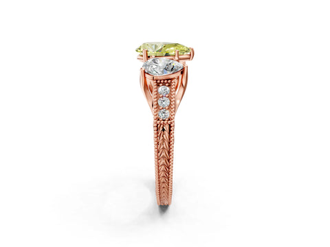 Rose gold Three-Stone Fancy Yellow Pear Cut Cut Milgrain Pavé Engagement Ring_2