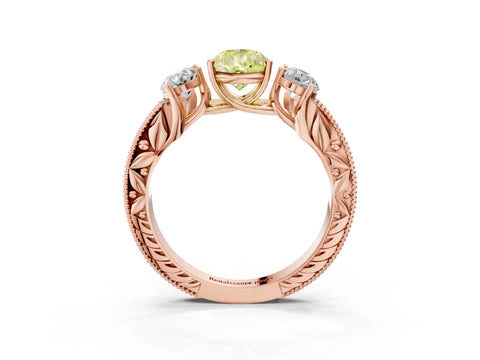 Rose gold Three-Stone Fancy Yellow Pear Cut Cut Milgrain Pavé Engagement Ring_3