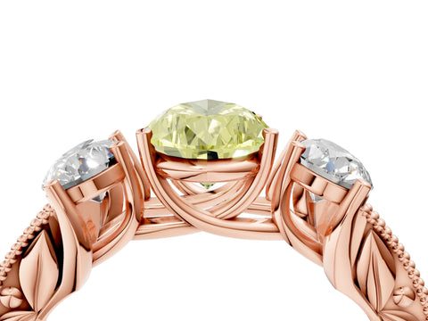 Rose gold Three-Stone Fancy Yellow Pear Cut Cut Milgrain Pavé Engagement Ring_4