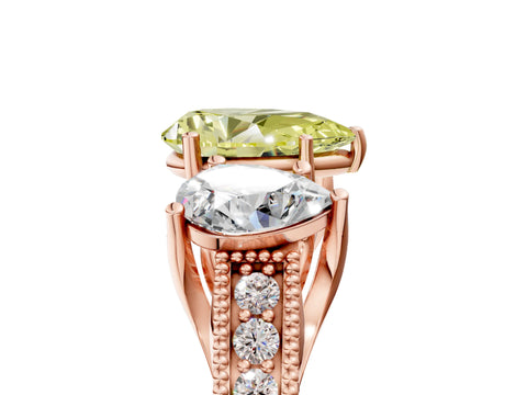 Rose gold Three-Stone Fancy Yellow Pear Cut Cut Milgrain Pavé Engagement Ring_5