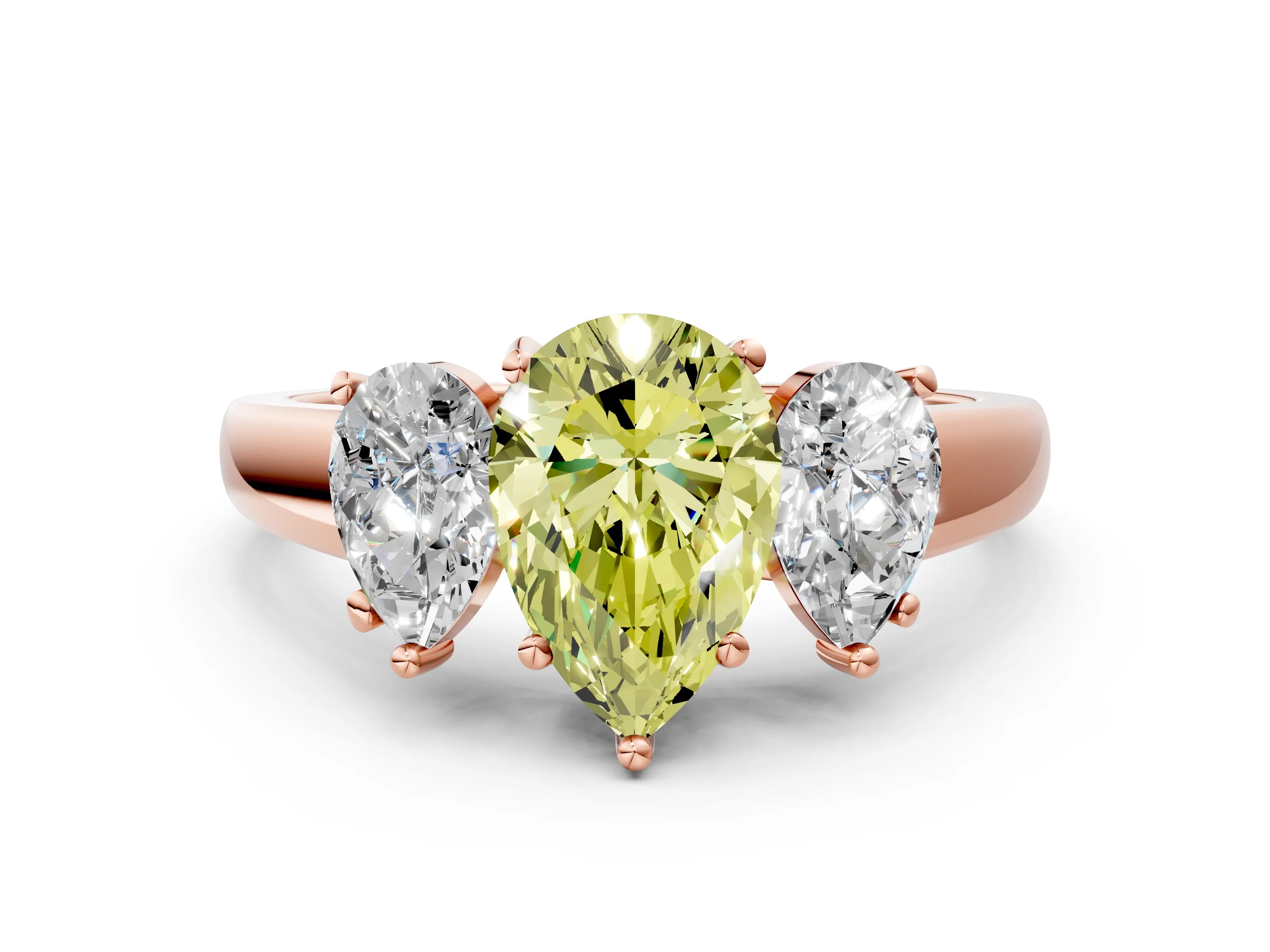 Rose gold Three-Stone Fancy Yellow Pear Cut Cut Solitaire Ring with Classic Prong Setting