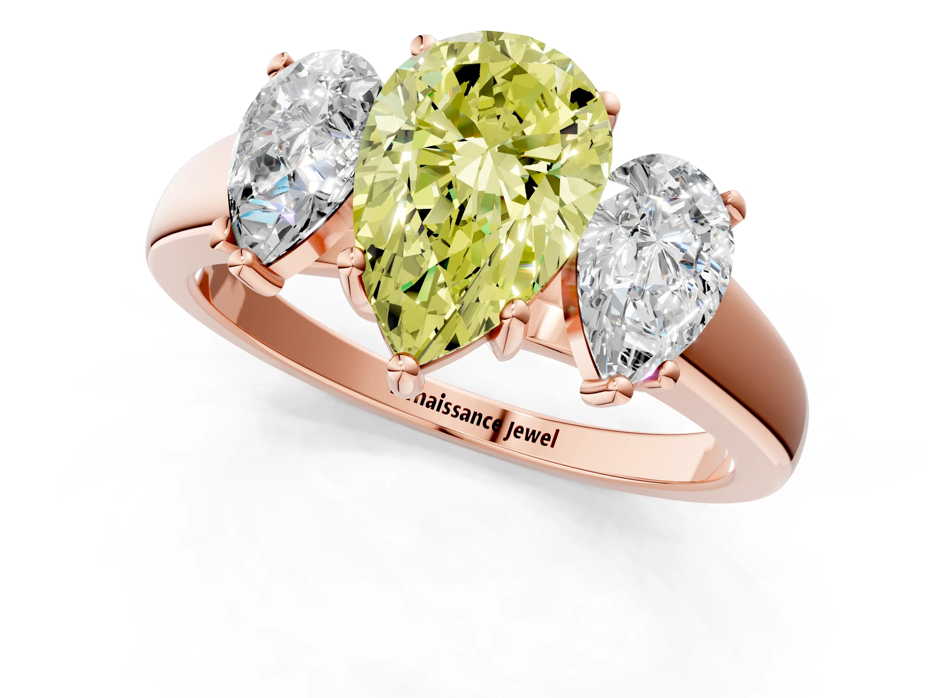 Rose gold Three-Stone Fancy Yellow Pear Cut Cut Solitaire Ring with Classic Prong Setting_1