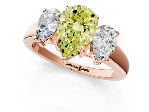 Rose gold Three-Stone Fancy Yellow Pear Cut Cut Solitaire Ring with Classic Prong Setting_1
