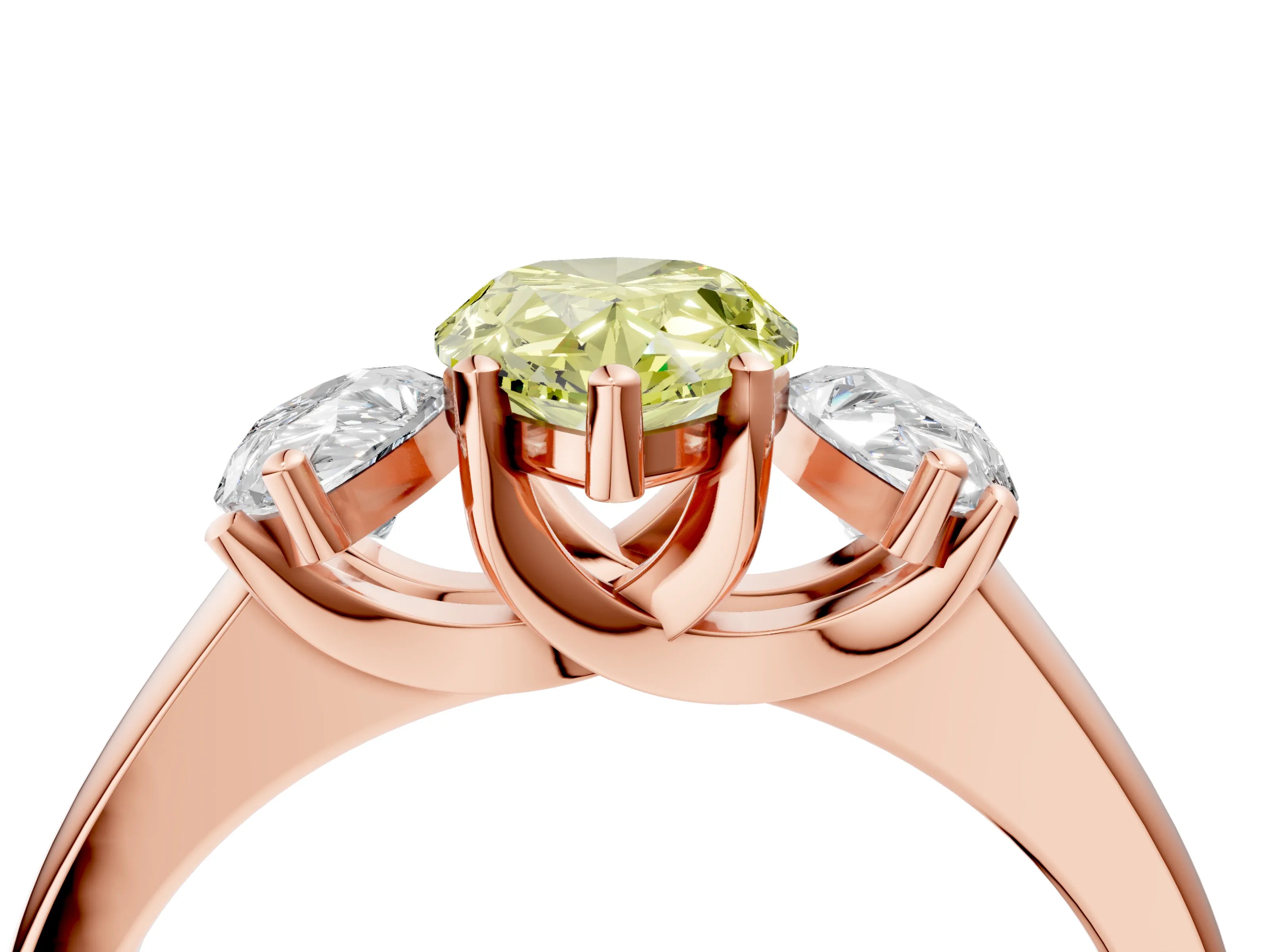 Rose gold Three-Stone Fancy Yellow Pear Cut Cut Solitaire Ring with Classic Prong Setting_4