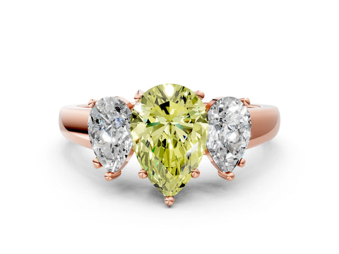 Rose gold Three-Stone Fancy Yellow Pear Cut Cut Solitaire Ring with Classic Prong Setting