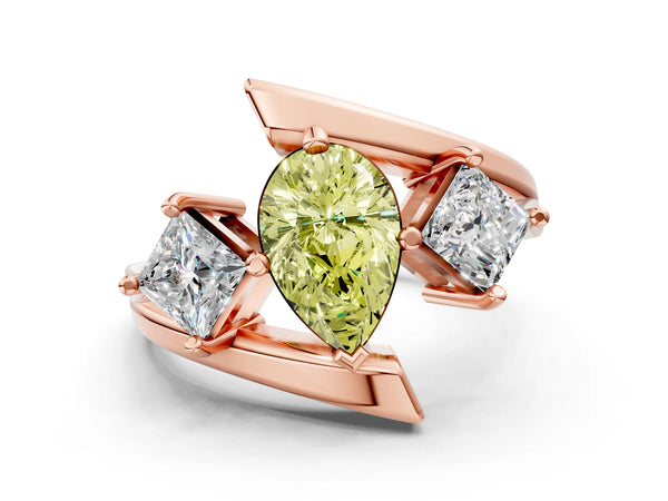 Rose gold Three-Stone Fancy Yellow Pear Cut Cut Tension Band Ring with Four-Prong Setting