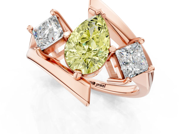 Rose gold Three-Stone Fancy Yellow Pear Cut Cut Tension Band Ring with Four-Prong Setting