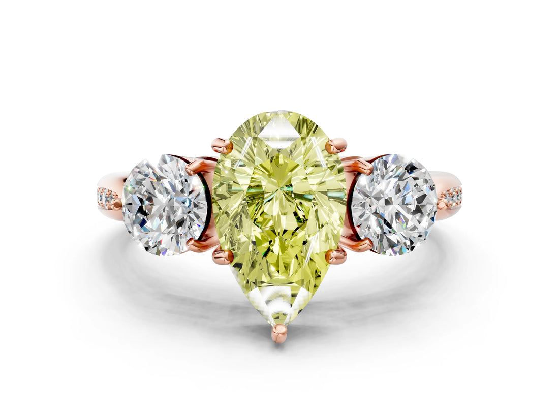 Rose gold Three-Stone Fancy Yellow Pear Cut Diamond Channel Set Engagement Ring with Prong Setting_12