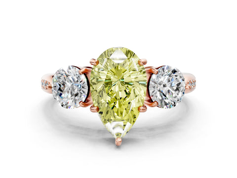 Rose gold Three-Stone Fancy Yellow Pear Cut Diamond Channel Set Engagement Ring with Prong Setting_12