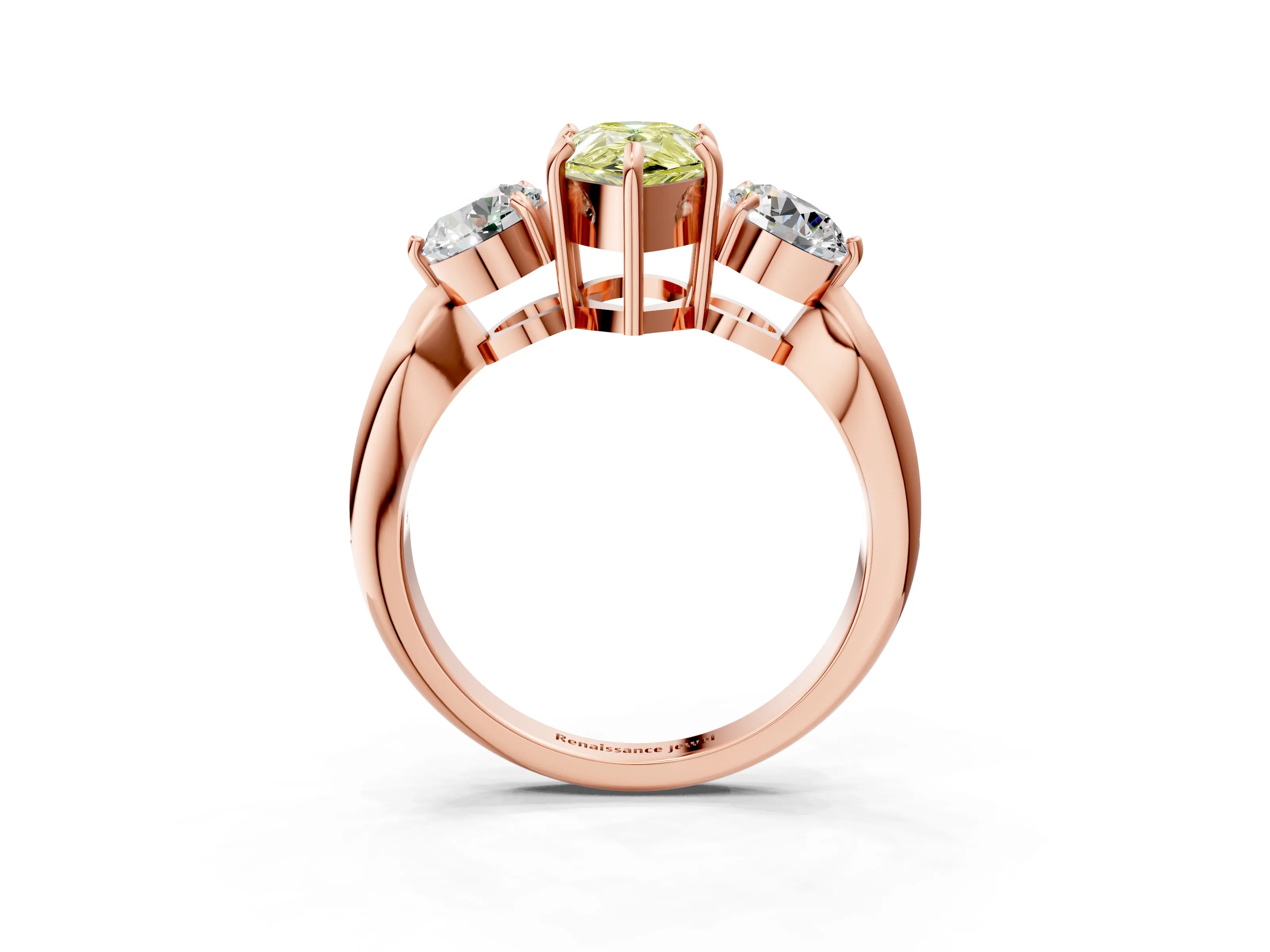 Rose gold Three-Stone Fancy Yellow Pear Cut Diamond Channel Set Engagement Ring with Prong Setting_15