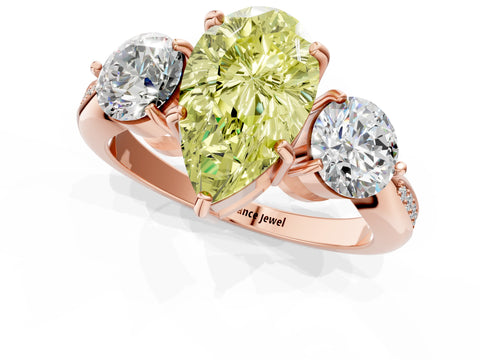 Rose gold Three-Stone Fancy Yellow Pear Cut Diamond Channel Set Engagement Ring with Prong Setting_1