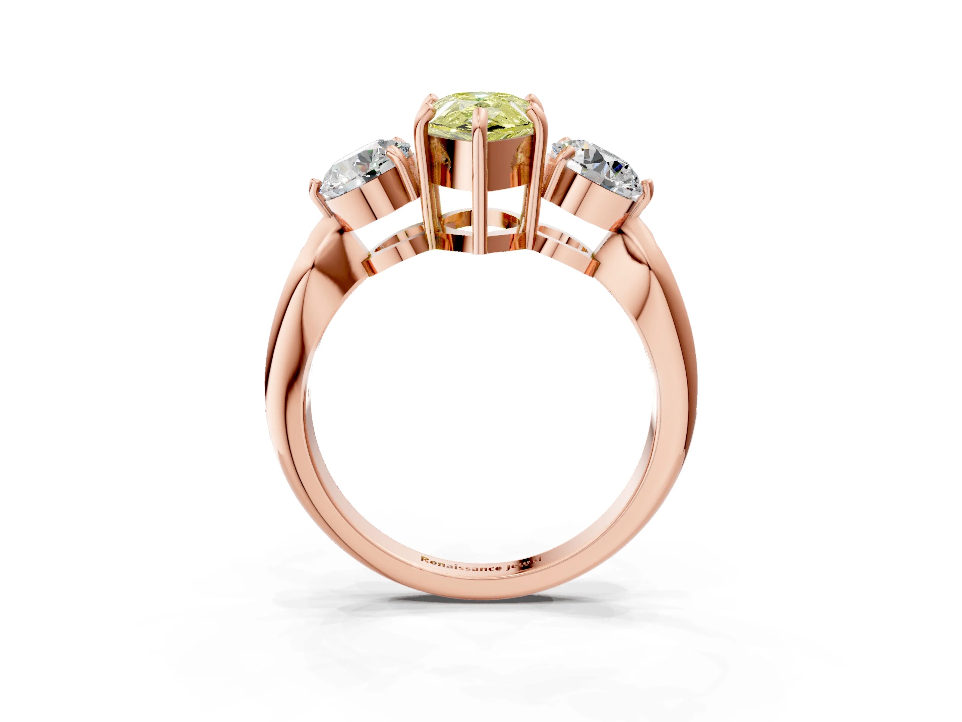 Rose gold Three-Stone Fancy Yellow Pear Cut Diamond Channel Set Engagement Ring with Prong Setting_3
