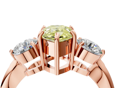 Rose gold Three-Stone Fancy Yellow Pear Cut Diamond Channel Set Engagement Ring with Prong Setting_4