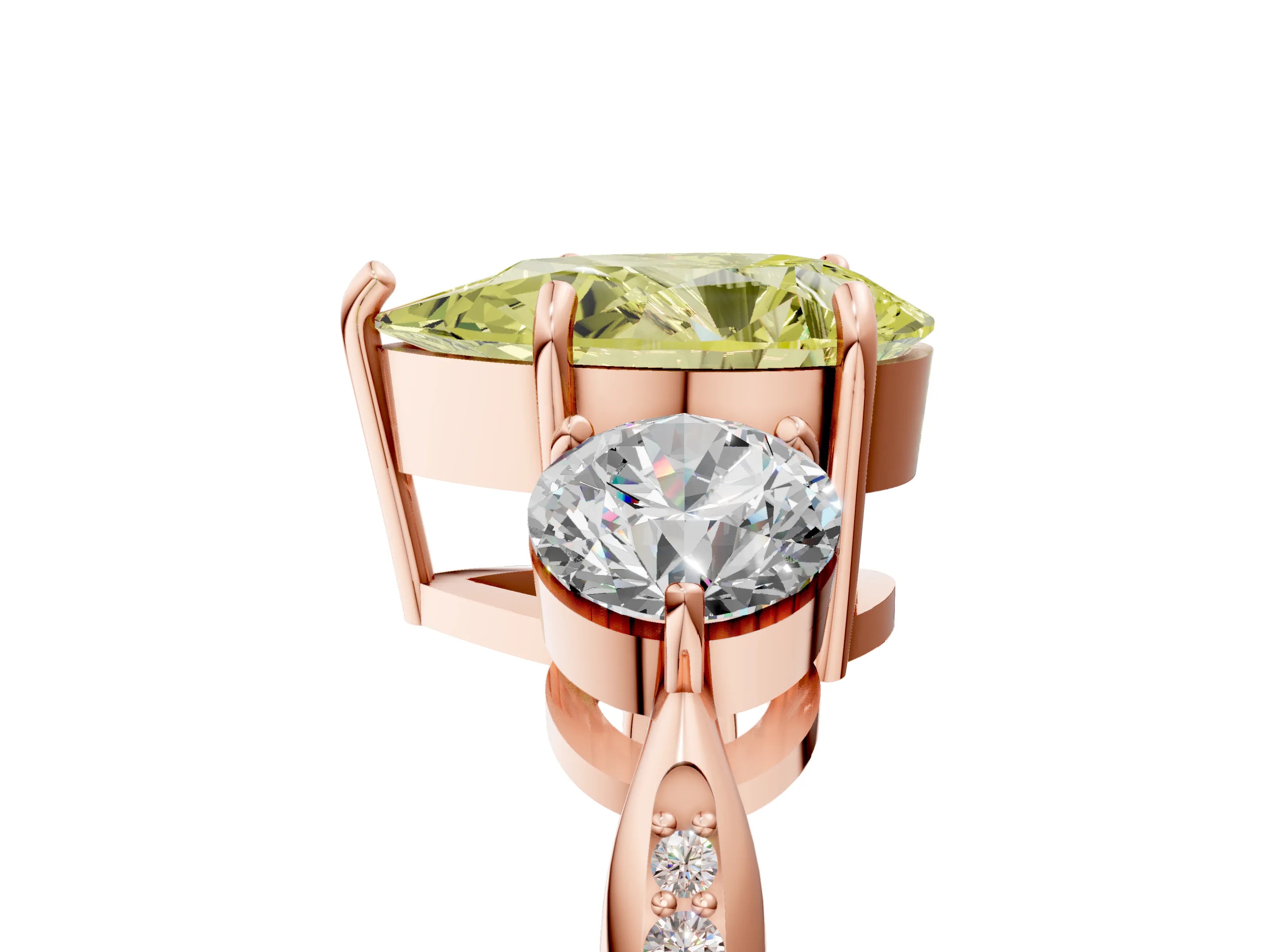Rose gold Three-Stone Fancy Yellow Pear Cut Diamond Channel Set Engagement Ring with Prong Setting_5