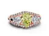 Rose gold Three-Stone Fancy Yellow Pear Cut Diamond Engagement Ring with Pave Band and Prong Setting
