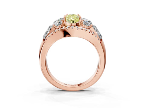Rose gold Three-Stone Fancy Yellow Pear Cut Diamond Engagement Ring with Pave Band and Prong Setting_3