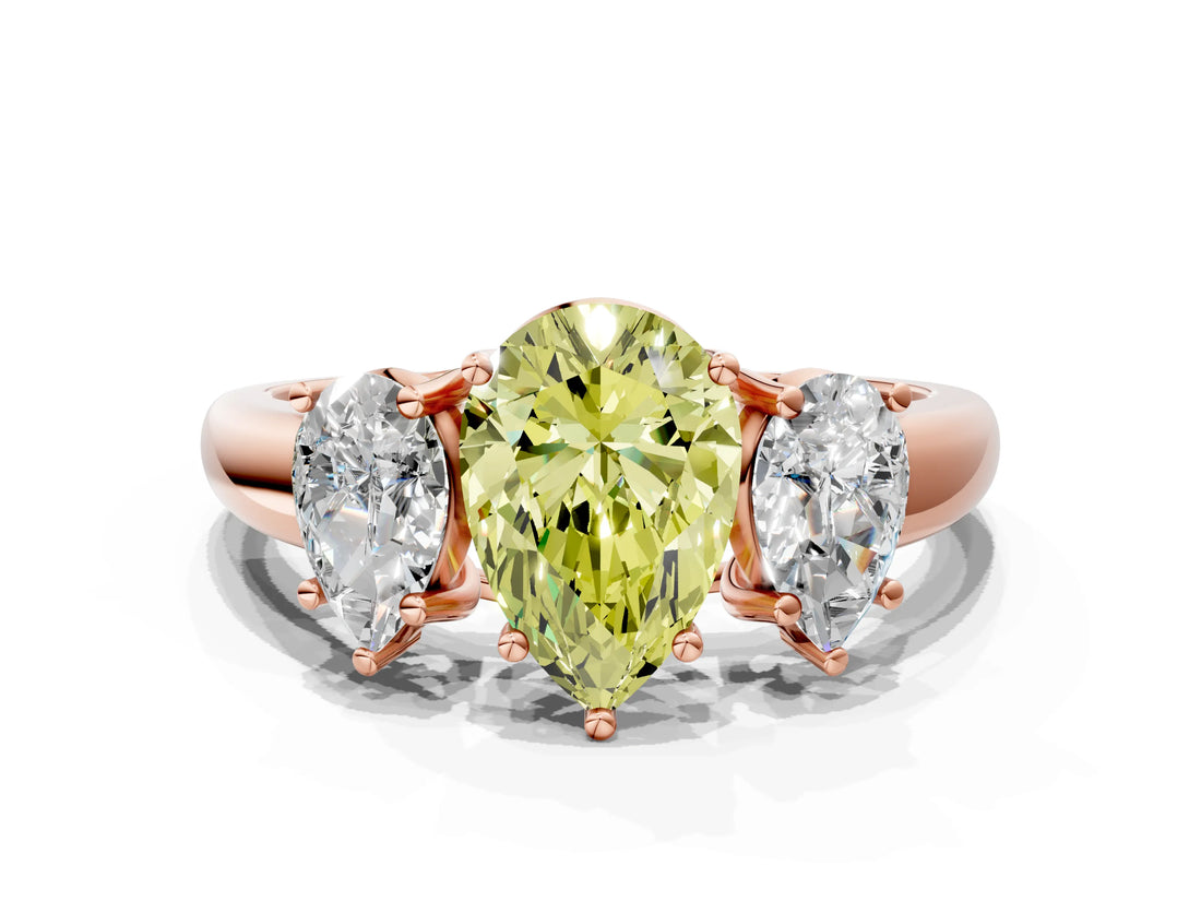 Rose gold Three-Stone Fancy Yellow Pear Cut Diamond Engagement Ring with Prong Setting_3