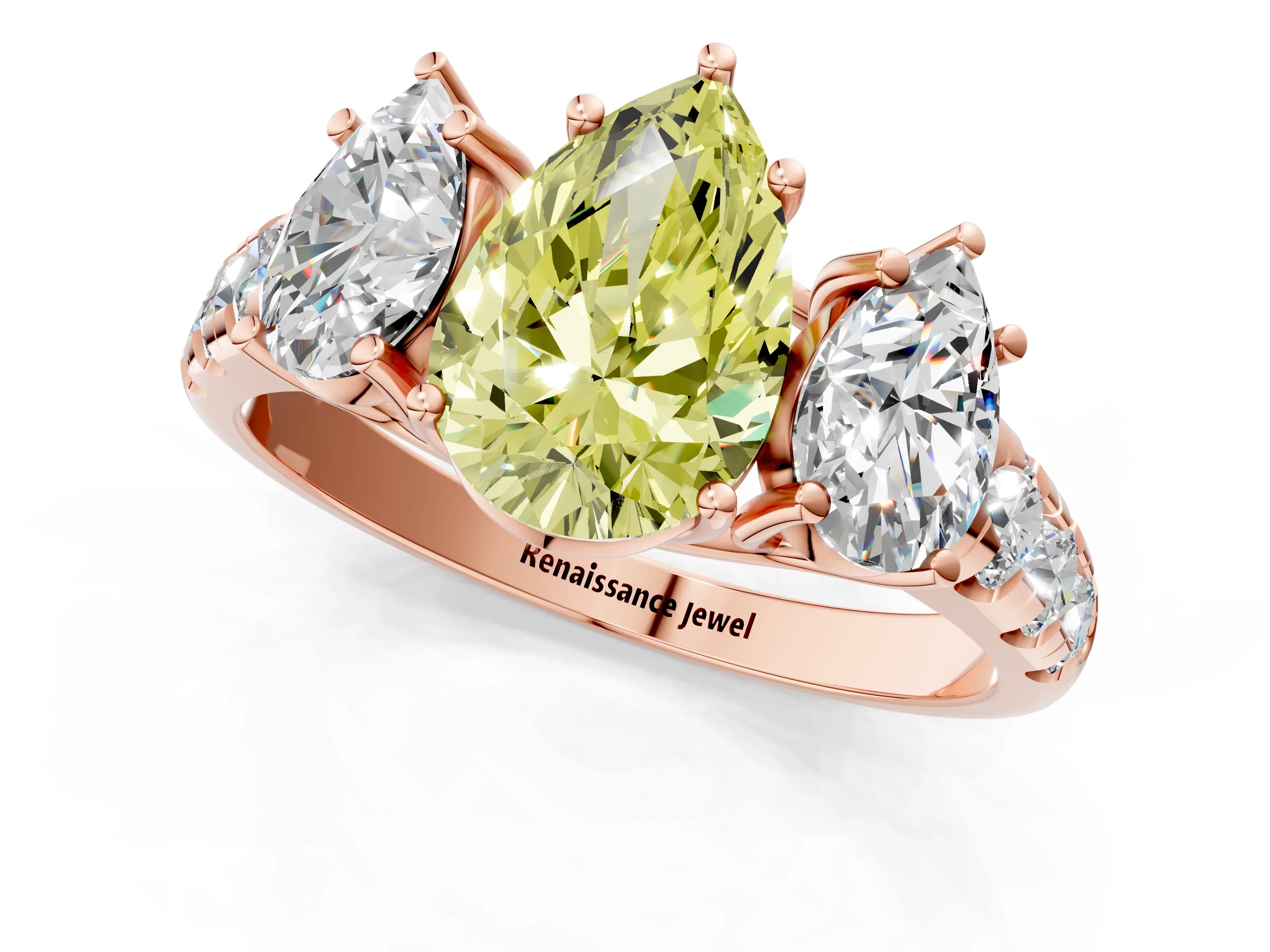 Rose gold Three-Stone Fancy Yellow Pear Cut Diamond Pavé Band with Prong Setting_1