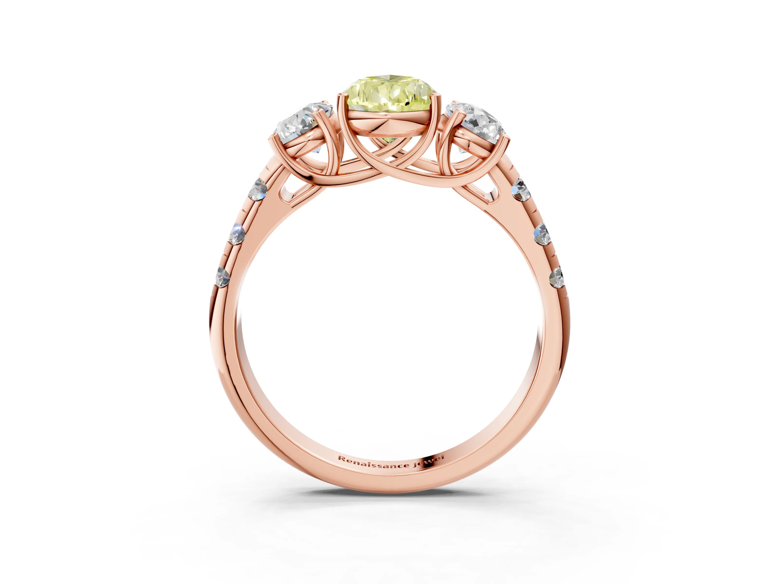 Rose gold Three-Stone Fancy Yellow Pear Cut Diamond Pavé Band with Prong Setting_3
