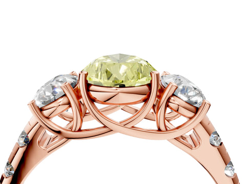 Rose gold Three-Stone Fancy Yellow Pear Cut Diamond Pavé Band with Prong Setting_4