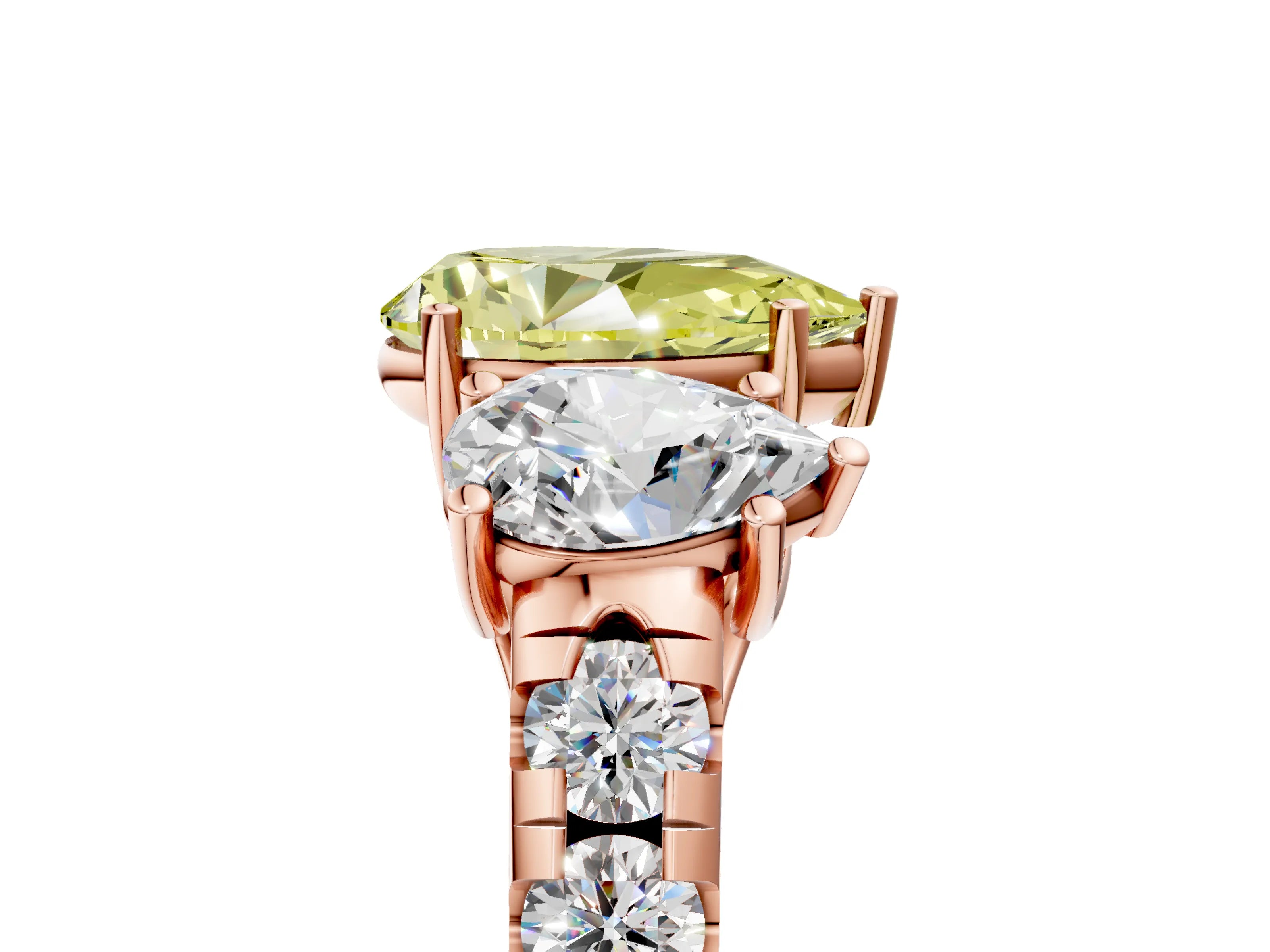 Rose gold Three-Stone Fancy Yellow Pear Cut Diamond Pavé Band with Prong Setting_5