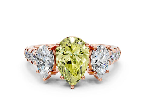 Rose gold Three-Stone Fancy Yellow Pear Cut Diamond Pavé Band with Prong Setting