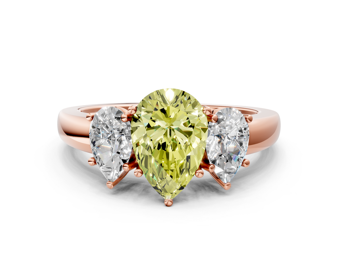 Rose gold Three-Stone Fancy Yellow Pear  Cut Diamond Ring with Channel-Set Band and Four-Prong Setting_49