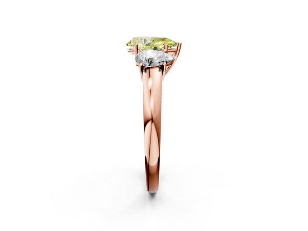 Rose gold Fancy Yellow Pear Cut Diamond Three-Stone Ring with Four-Prong Setting and Classic Band