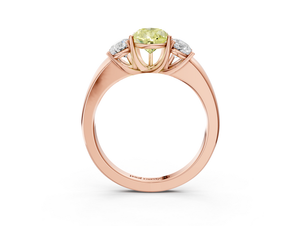 Rose gold Fancy Yellow Pear Cut Diamond Three-Stone Ring with Four-Prong Setting and Classic Band
