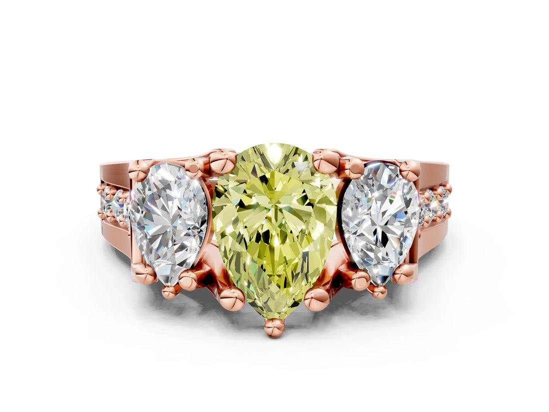 Rose gold Three-Stone Fancy Yellow Pear  Cut Diamond Ring with Channel-Set Band and Four-Prong Setting_52