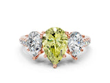 Rose gold Three-Stone Fancy Yellow Pear Cut Diamond Ring with Pavé Band and Prong Setting_51
