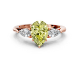 Rose gold Three-Stone Fancy Yellow Pear  Cut Diamond Ring with Pear Side Stones in Four-Prong Setting_108