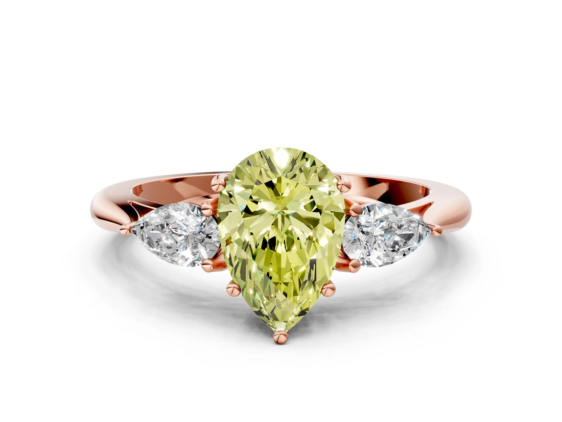 Rose gold Three-Stone Fancy Yellow Pear Cut Diamond Ring with Pear  Side Stones in Four-Prong Setting_48