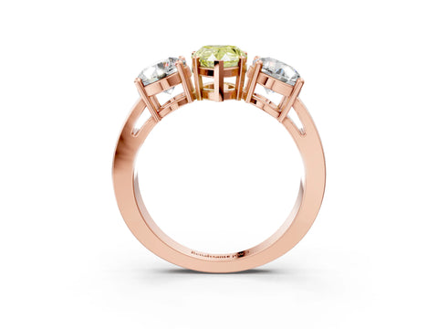 Rose gold Three-Stone Fancy Yellow Pear Cut Diamond Ring with Round Side Stones, Classic Band, and Four-Prong Setting_3