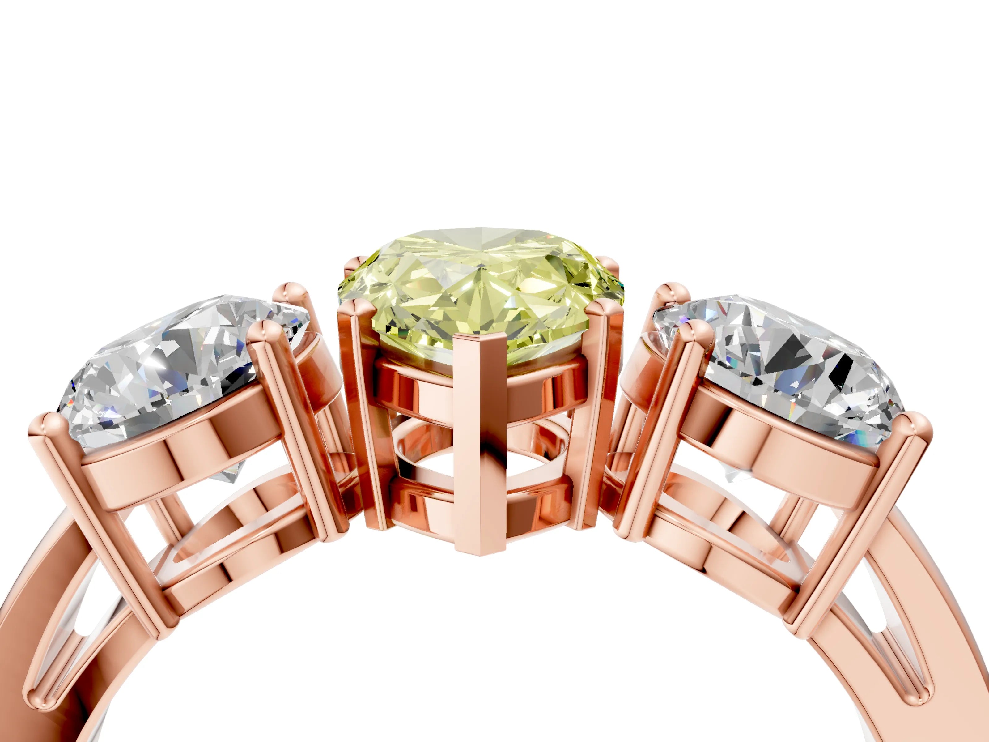 Rose gold Three-Stone Fancy Yellow Pear Cut Diamond Ring with Round Side Stones, Classic Band, and Four-Prong Setting_4