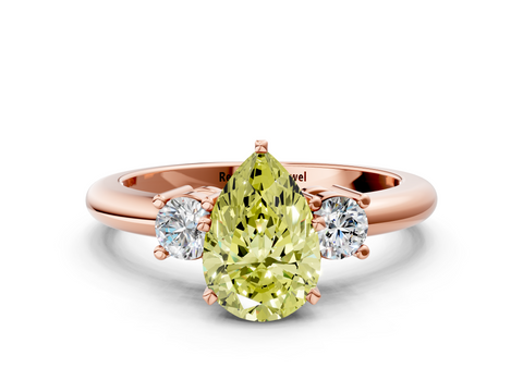 Rose gold Three-Stone Fancy Yellow Pear  Cut Diamond Solitaire with Prong Setting and Classic Band_60