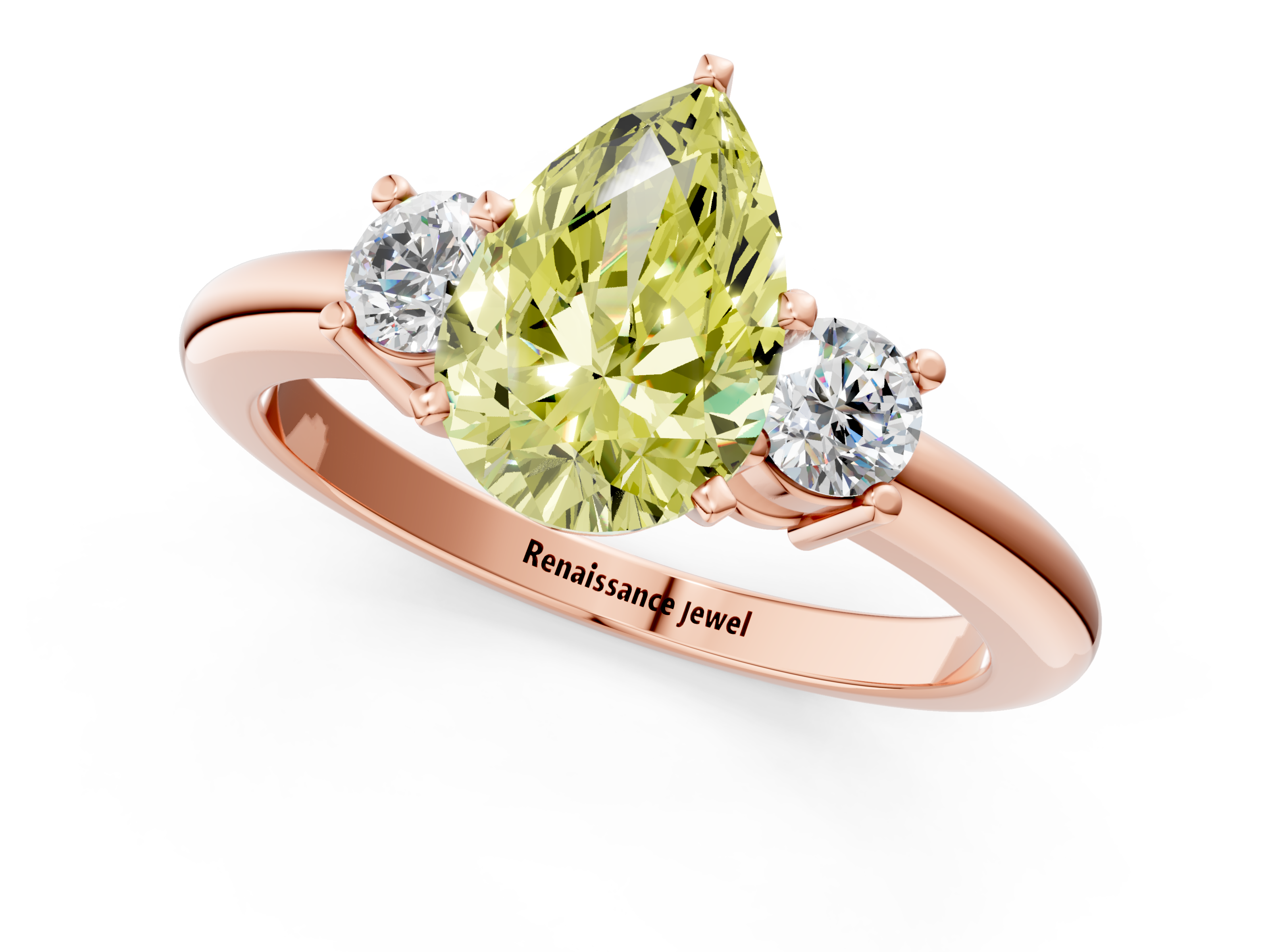 Rose gold Three-Stone Fancy Yellow Pear  Cut Diamond Solitaire with Prong Setting and Classic Band_61